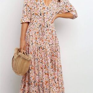Petal & Pup Pink Floral Tiered Maxi Dress
